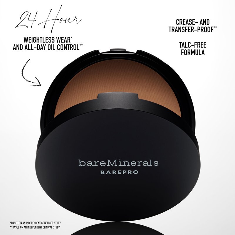bareMinerals Barepro 24HR Skin-Perfecting Powder Foundation, Matte Pressed Powder Foundation Full Coverage with Plant-Based Squalene, Oil Control, Vegan - Light 22 Neutral