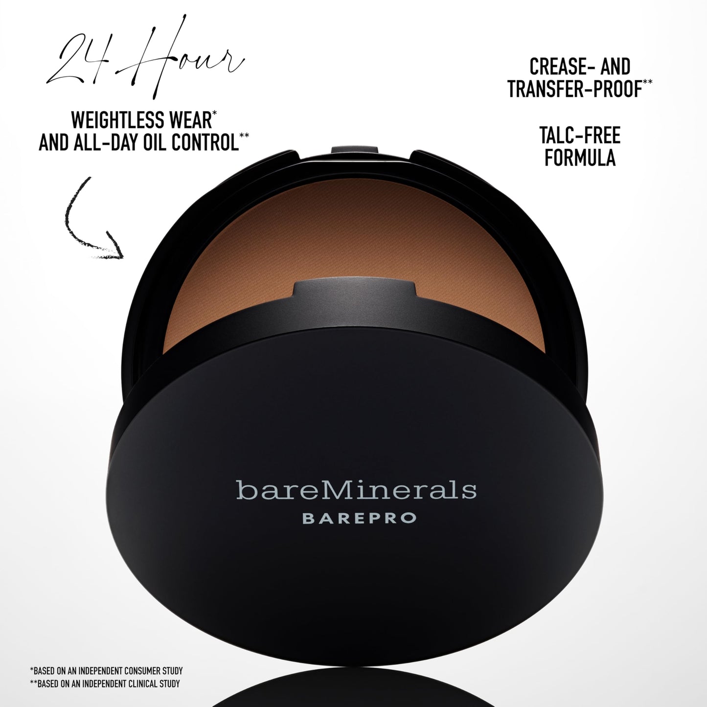 bareMinerals Barepro 24HR Skin-Perfecting Powder Foundation, Matte Pressed Powder Foundation Full Coverage with Plant-Based Squalene, Oil Control, Vegan - Fair 17 Neutral