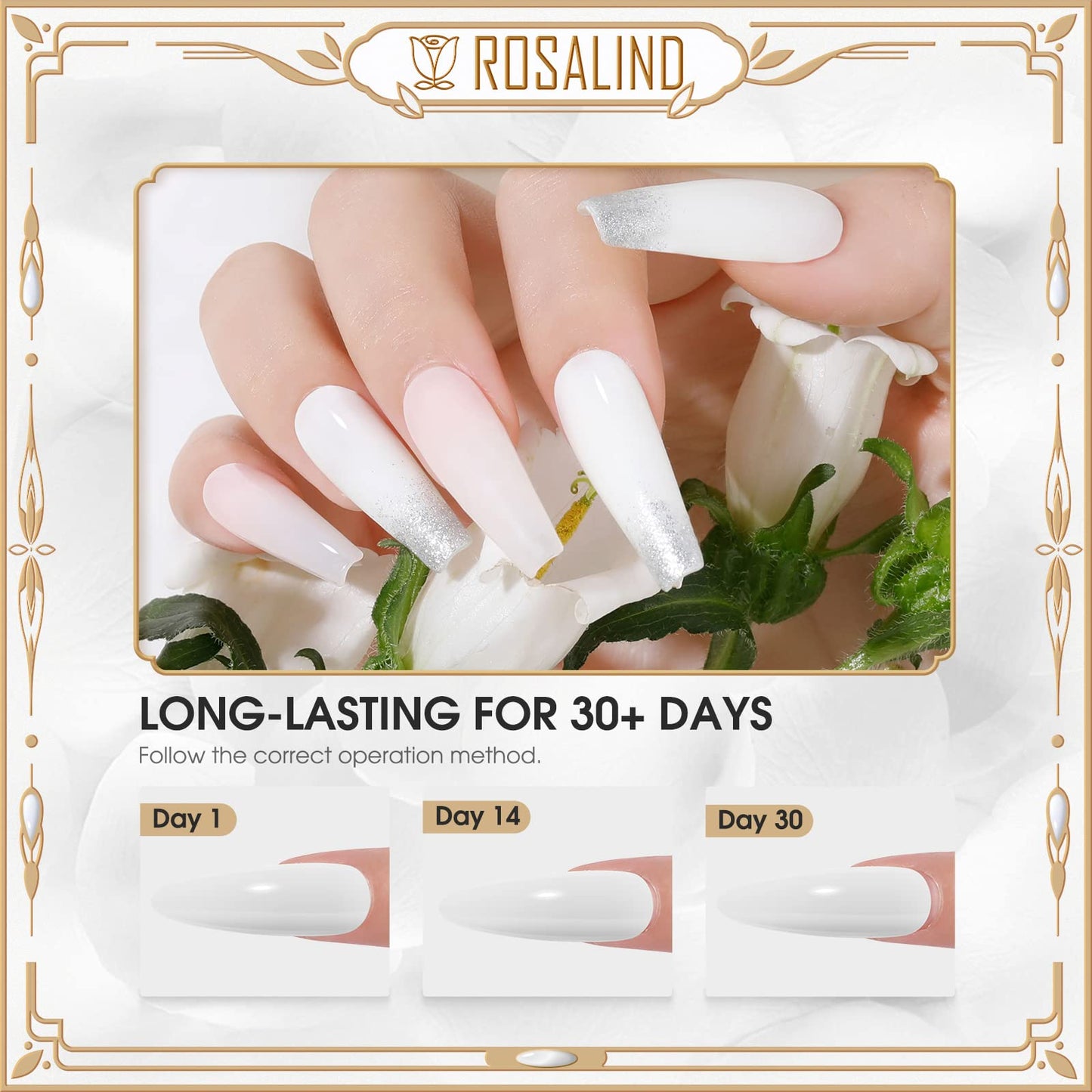 ROSALIND 2 PCS No Wipe Gel Top Coat and Base Coat Set Soak Off LED Nail Lamp Clear Base Top Gel Nail Polish Set