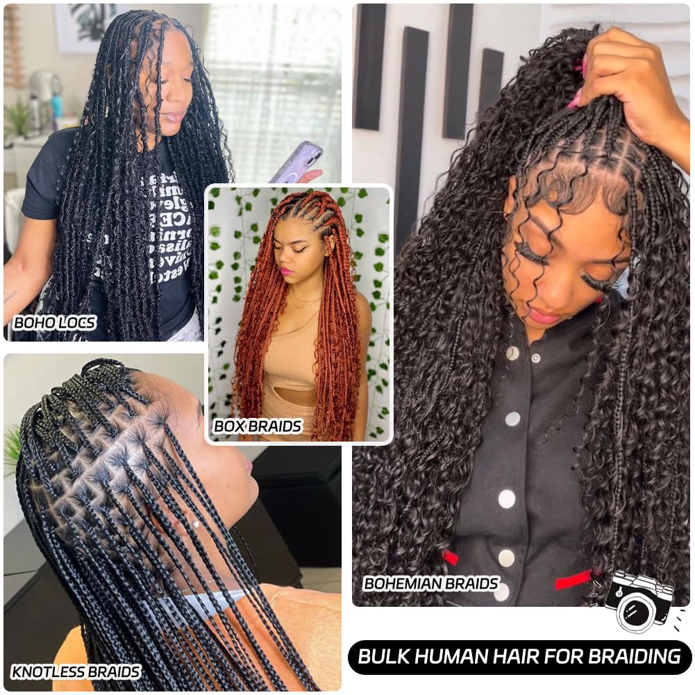 Braiding Wet and Wave Human Culry Hair for Boho Knotless Braids No Weft 2 Bundles 100g