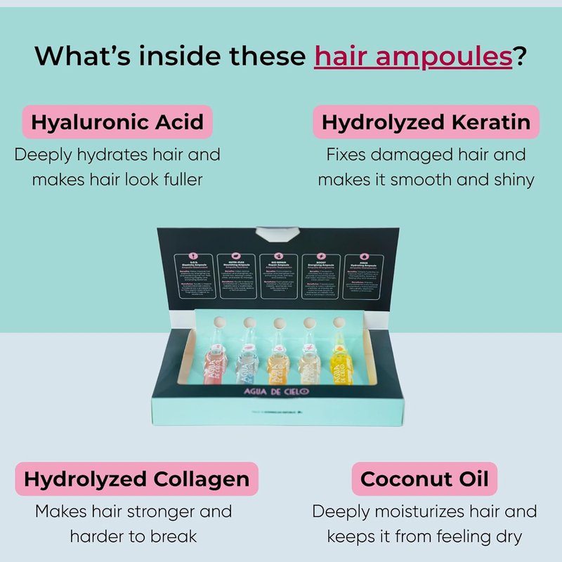 Agua de Cielo Hair Therapy Complex - Professional Hair Ampoules for Intense Nourishment & Hydration | 5 x 10ml