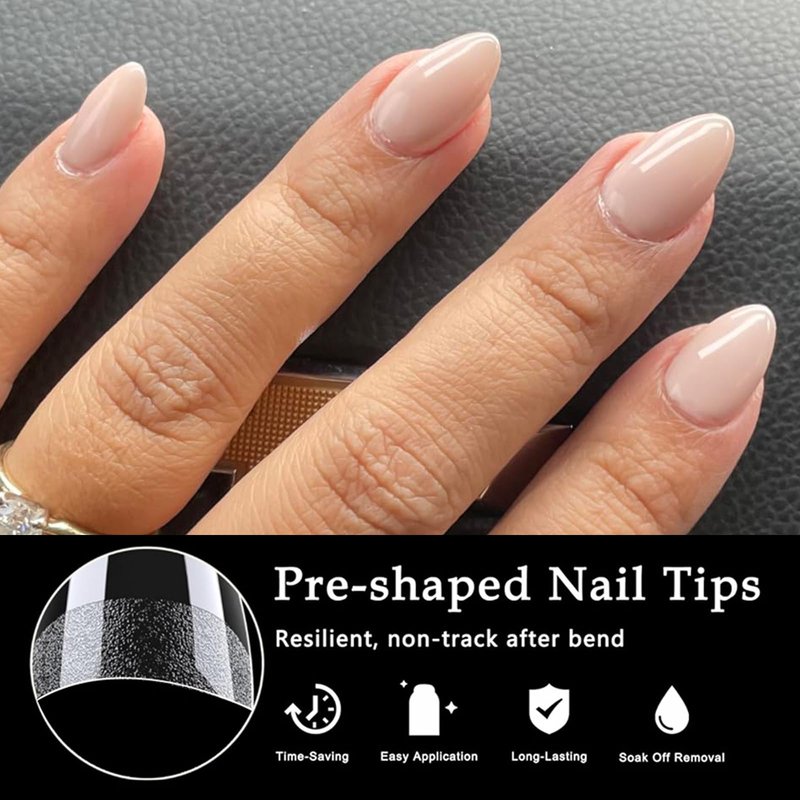 AddFavor Almond Nail Tips, 600pcs Short Almond Gel Nail Tips Clear Fake Nails Soft Gel Nails Acrylic False Acrylic Nails Tips 12 Sizes for Nail Extension