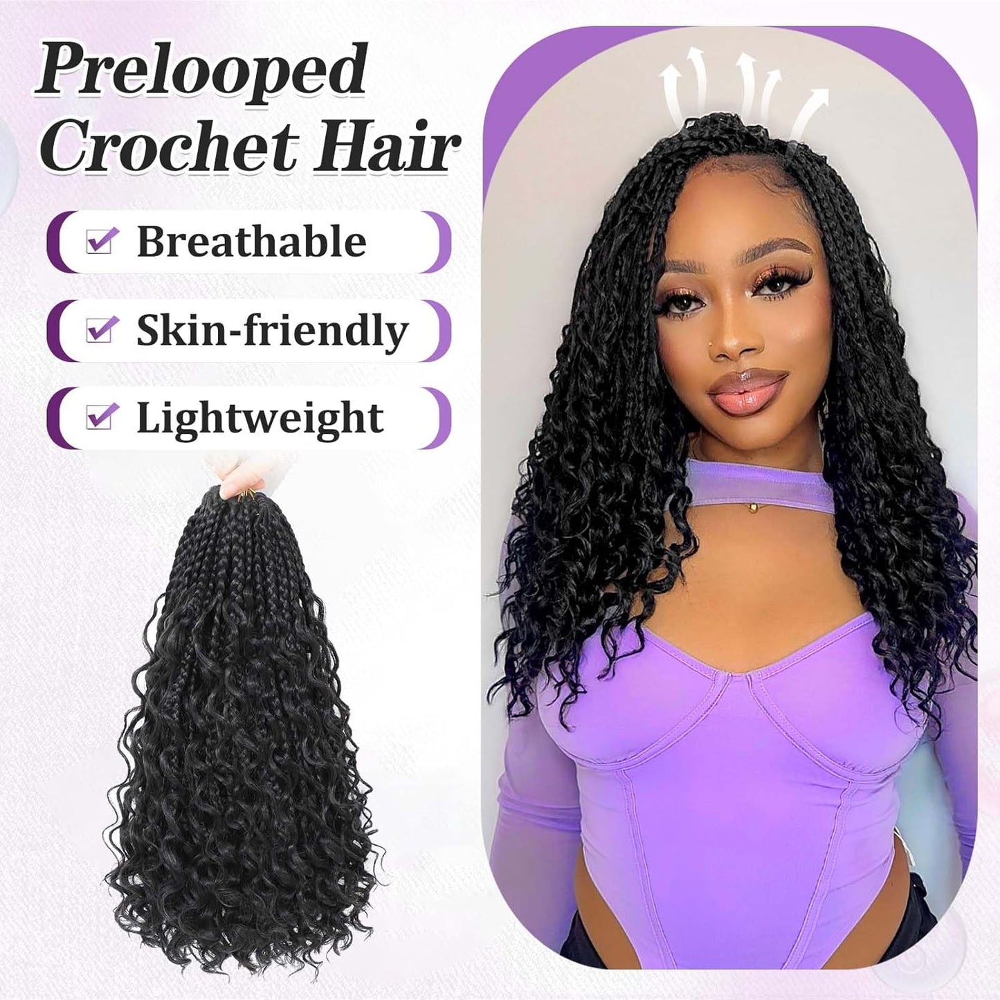 Boho Crochet Braids - 18 Inch Pre-Looped Goddess Box Braids | Curly Ends for Black Women