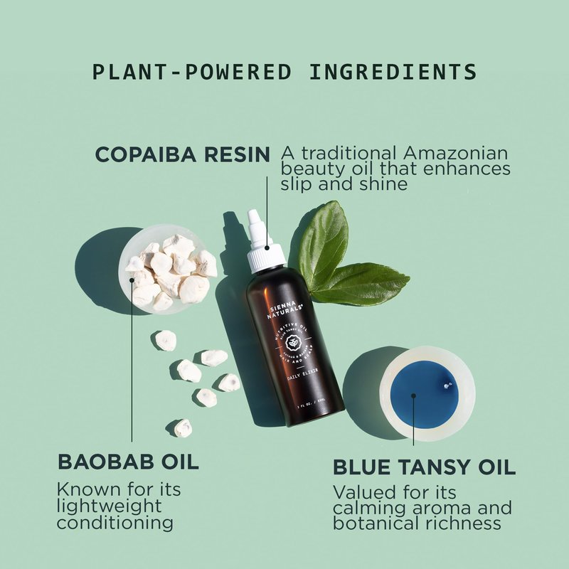 Sienna Naturals - Daily Hair Elixir – Lightweight Scalp & Hair Oil w/Baobab & Blue Tansy for Hydration – Supports Dry, Itchy Scalp & Strands – Silicone-Free, Vegan & Clean, 3oz