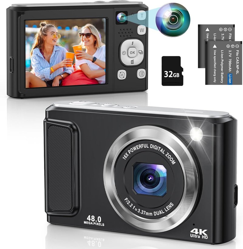 4K Digital Camera for Photography - 48MP Autofocus Vlogging Camera with Flash & 16X Zoom | Anti-Shake Feature for Teens & Adults