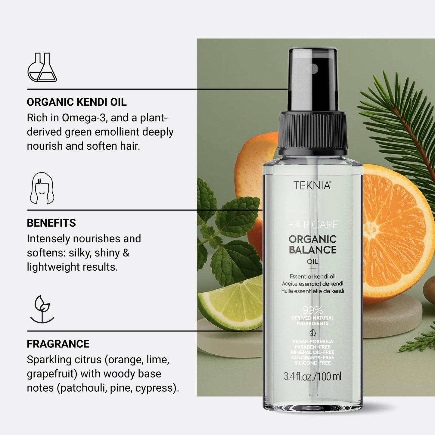 Lakmé Teknia Organic Balance Hair Oil, Hydrating Hair Oil, Kendi Essential Oils, 3.5 Fl Oz