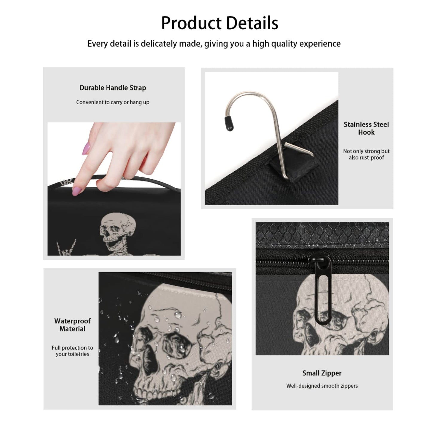 AUUXVA Hanging Toiletry Bag for Women, Halloween Skeleton Makeup Bag, Day of the Dead Cosmetic Bag, Travel Essentials for Women Men