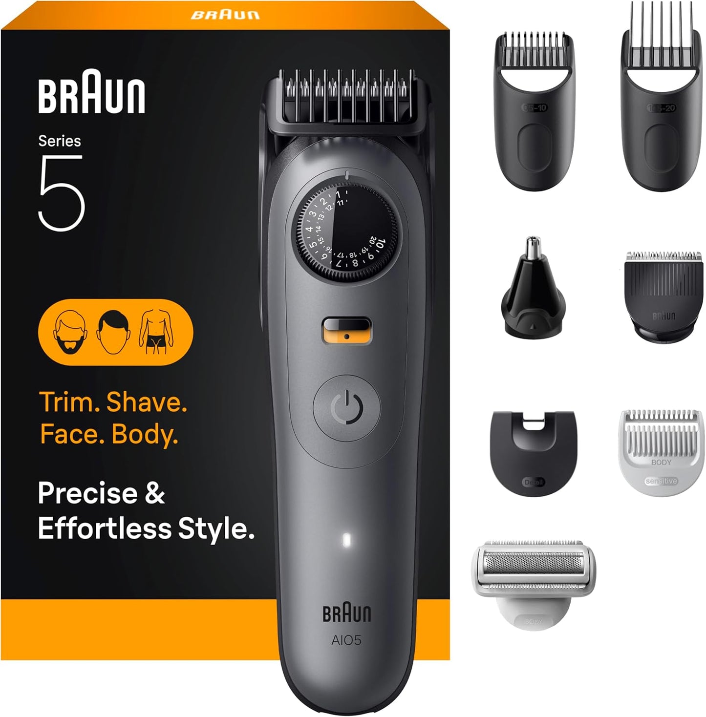 Braun Series 5 All-in-One Beard & Body Grooming Kit - Cordless Trimmer & Shaver for Men | Smooth Shave Head, AIO 5510