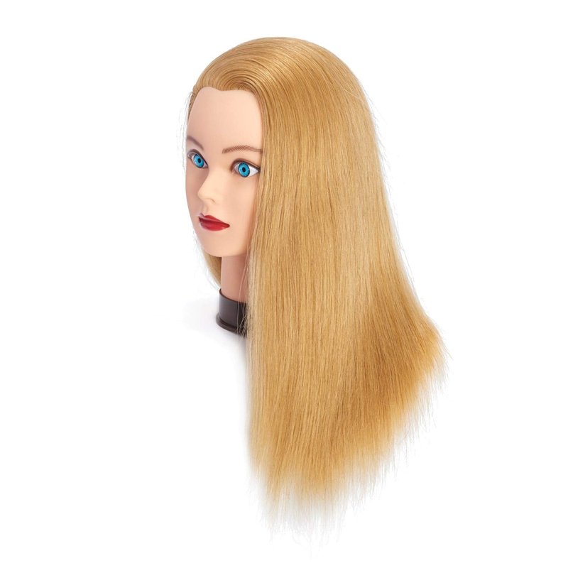 Headfix 20"-22" Hair Mannequin Head 100% Human Hair Hairdresser Practice Styling Training Head Cosmetology Manikin Doll Head With Clamp (6F1919LB0414H)