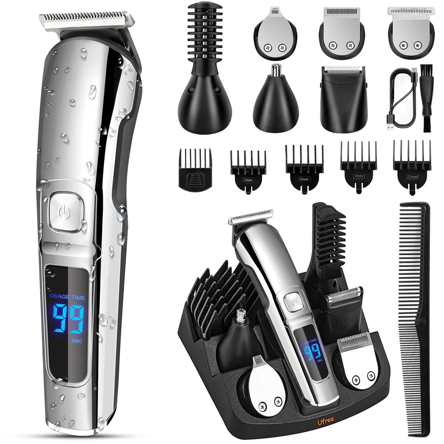 Ufree Beard Trimmer for Men, Waterproof Electric Razor, Grooming Kit
