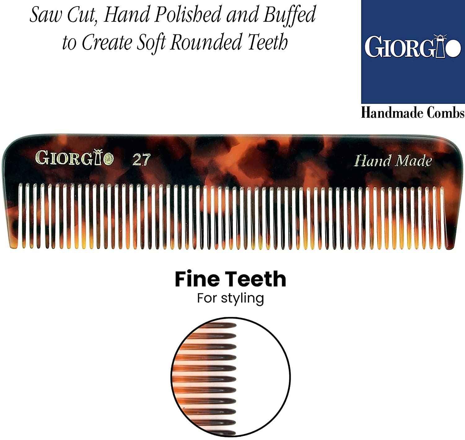 Giorgio Beard Combs Set - Handmade Combs Kit for Everyday Beard and Mustache Grooming - Includes Fine and Wide Tooth Pocket Dresser Comb + Straightening Mustache Comb, Handmade