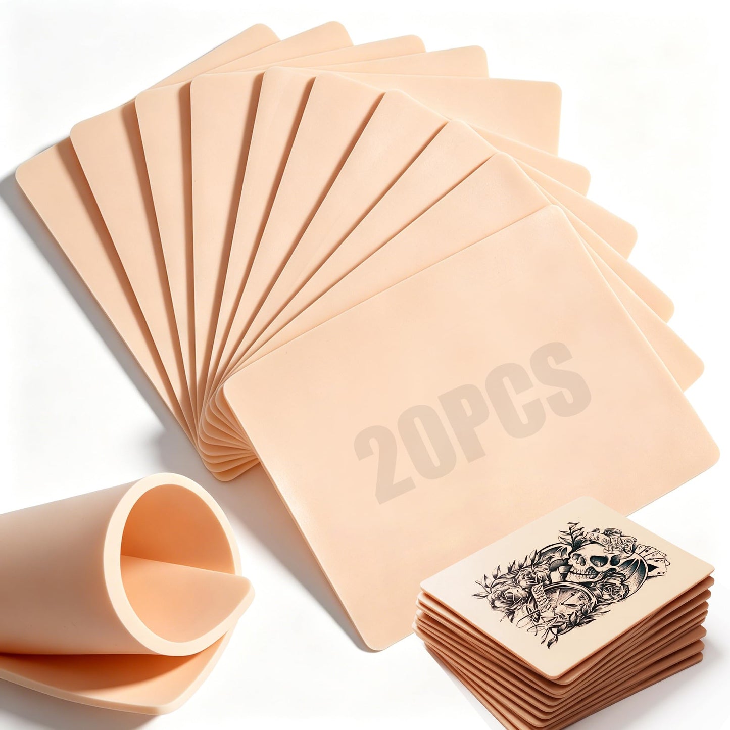 3MM Fake Skin Tattoo - Jconly 20Pcs Practice Skin Double Sides Thick Fake Skin Tattoo Skin, 8×6 in Fake Skin for Beginners and Experienced Tattoo Artists…