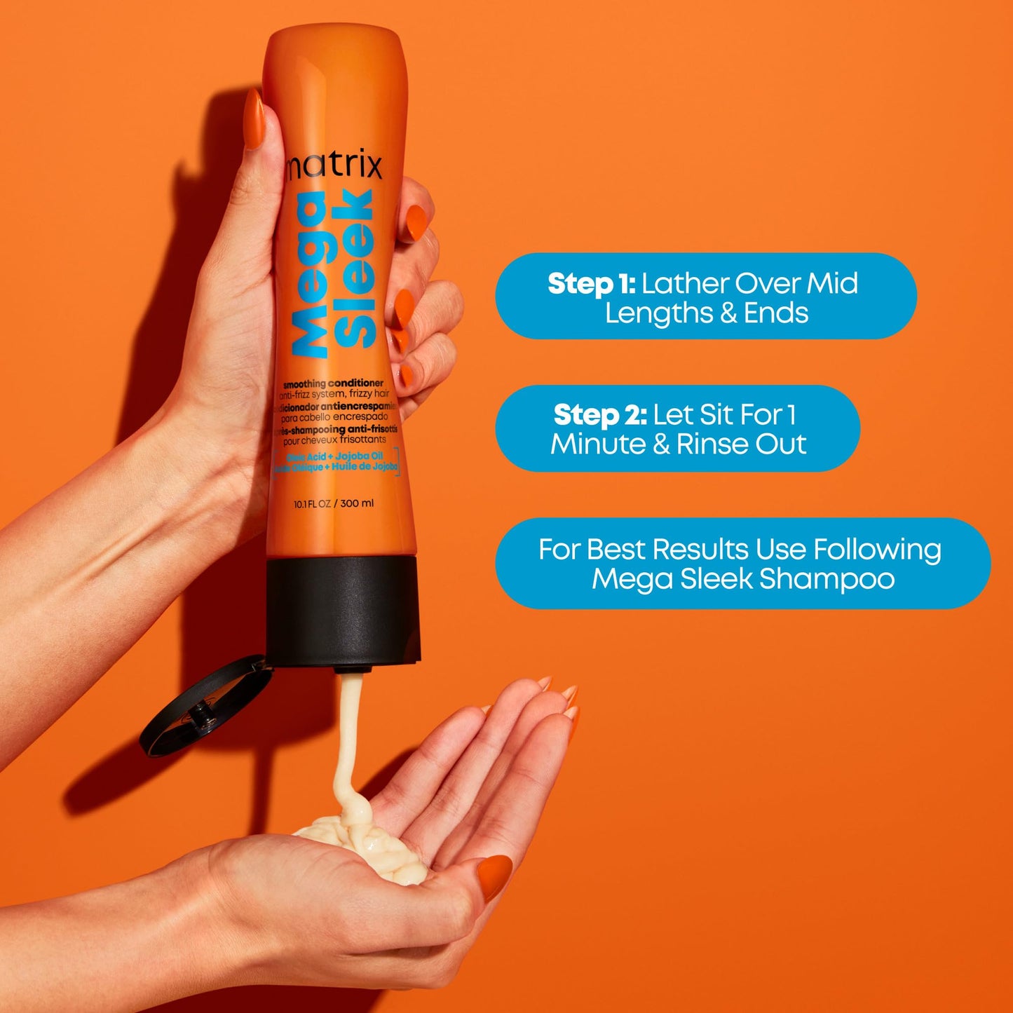 Matrix Mega Sleek Anti-Frizz Conditioner - 96H Anti-Frizz, 12x Smoother Hair, and Lasting Hydration, With Oleic Aicd and Jojoba Oil, For All Hair Types