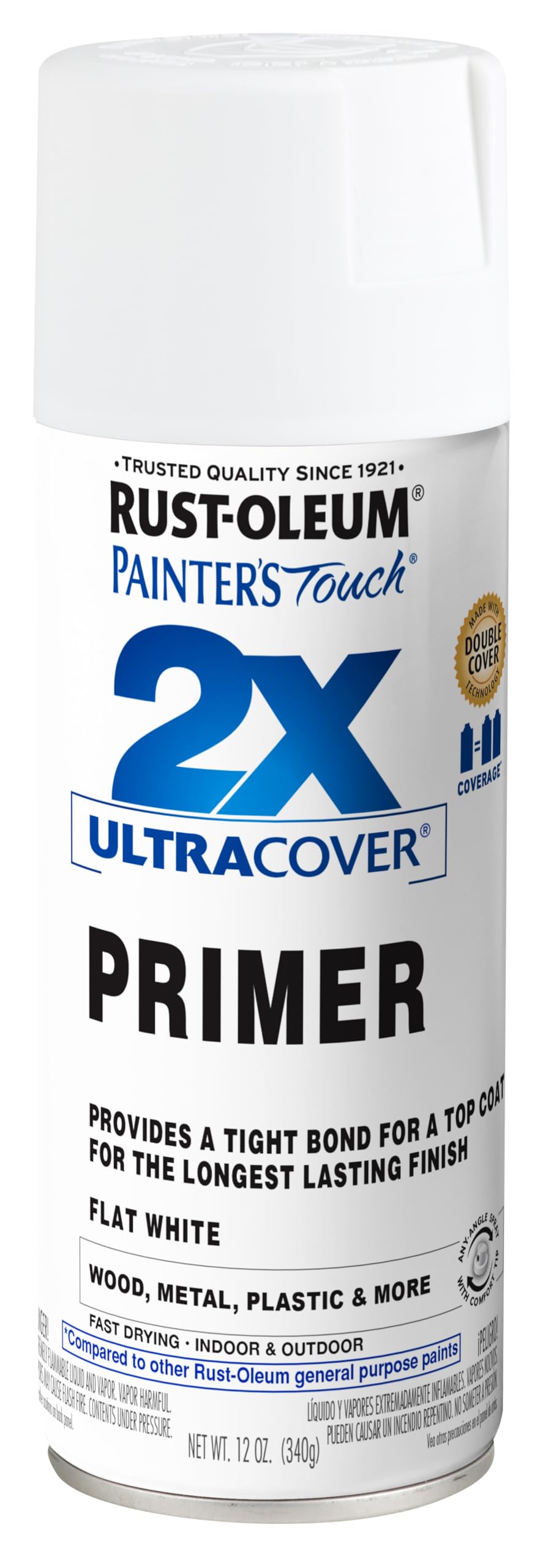 Rust-Oleum 334019 Painter's Touch 2X Ultra Cover Primer Spray, 12 oz, Flat White