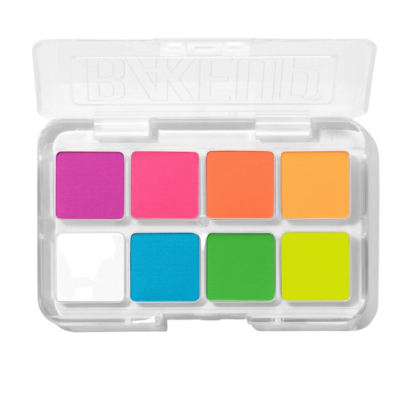 BAKEUP Neon Eyeshadow Palette — 8 Bright Colorful Shades, Highly Pigmented Pressed Pigments & Matte Eyeshadow, Vegan Cruelty Free, Mini Travel Size, Festival Rave Makeup, Bold Vibrant Colors
