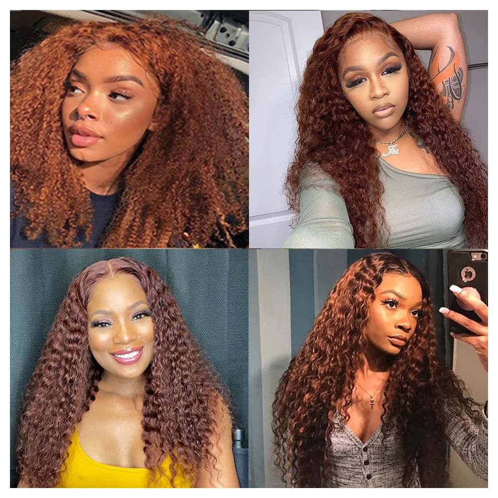 Color #30 Light Brown Human Hair Bundles Water Wave 14 16 18 Inch Curly Bundles Human Hair Unprocessed Native Virgin Hair 100/PC 3 Extensions Deep Wet and Wavy Human Hair Extensions for Women