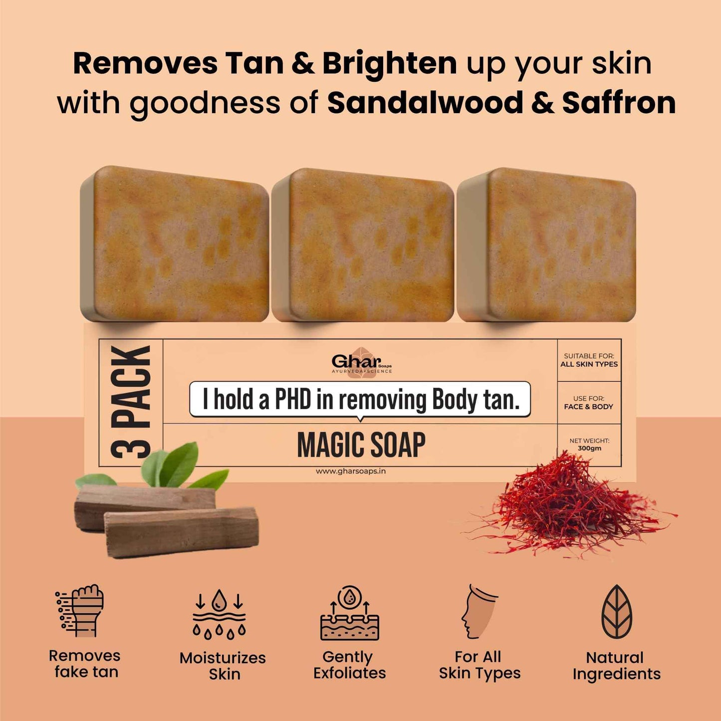 GHAR SOAPS Sandalwood & Saffron Magic Soaps For Bath | Paraben Free | Chandan & Kesar Bath Soap | Handmade Soaps For Glowing | Skin lightening Soap For Men & Women (10.58)
