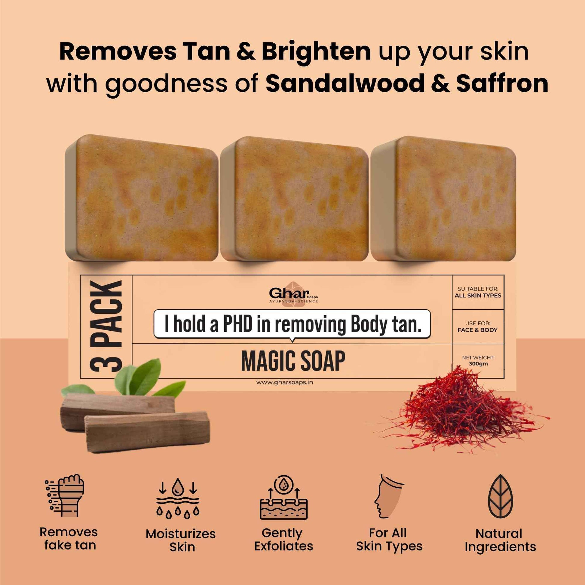 GHAR SOAPS Sandalwood & Saffron Magic Soaps For Bath | Paraben Free | Chandan & Kesar Bath Soap | Handmade Soaps For Glowing | Skin lightening Soap For Men & Women (10.58)