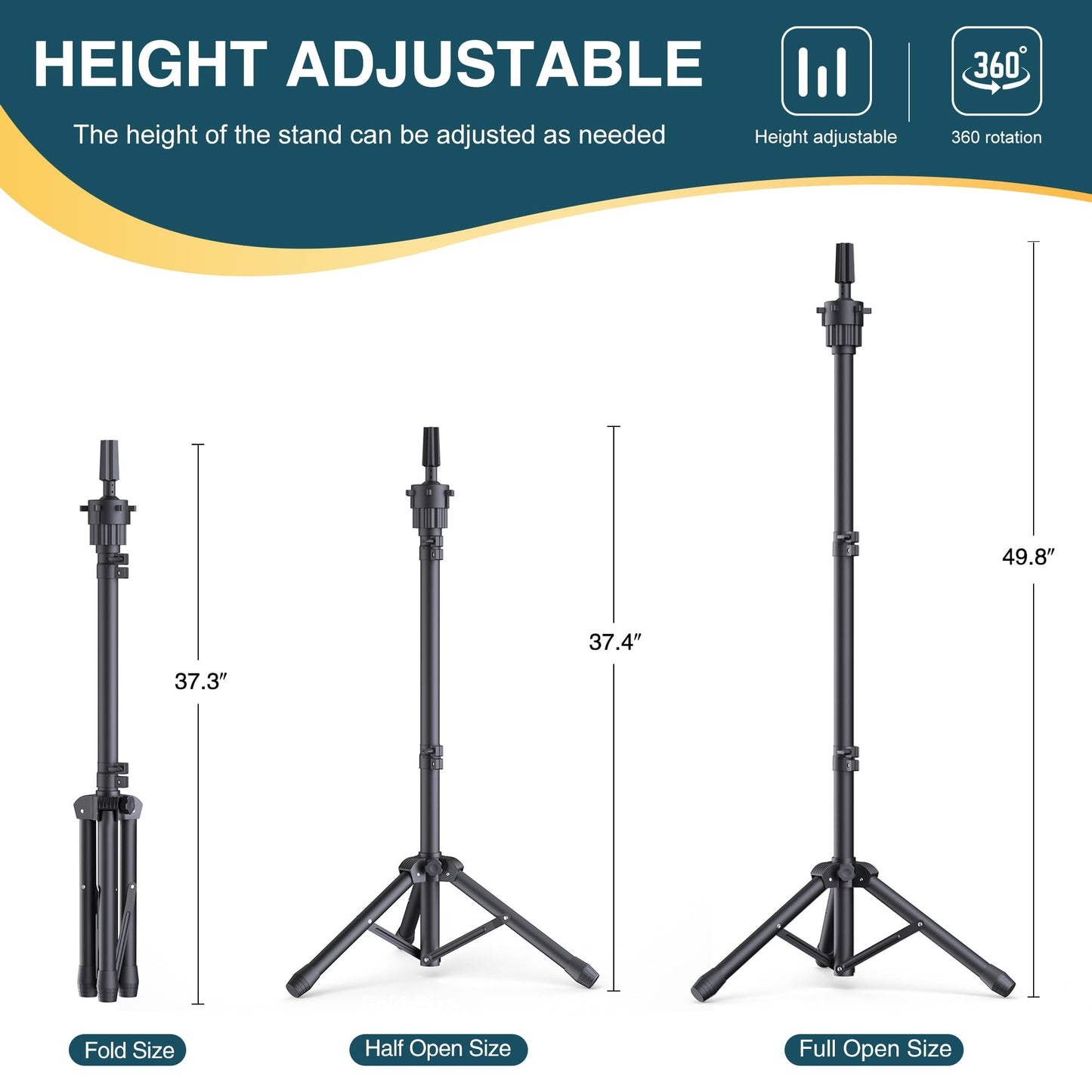 Retbtnm Wig Stand with Head 50 Inches, Wig Head Stand with 22 Inches Mannequin Head, Height Adjustable Metal Tripod Wig Stand, Manikin Head Set for Wigs Display Making Hair Weave and Styling