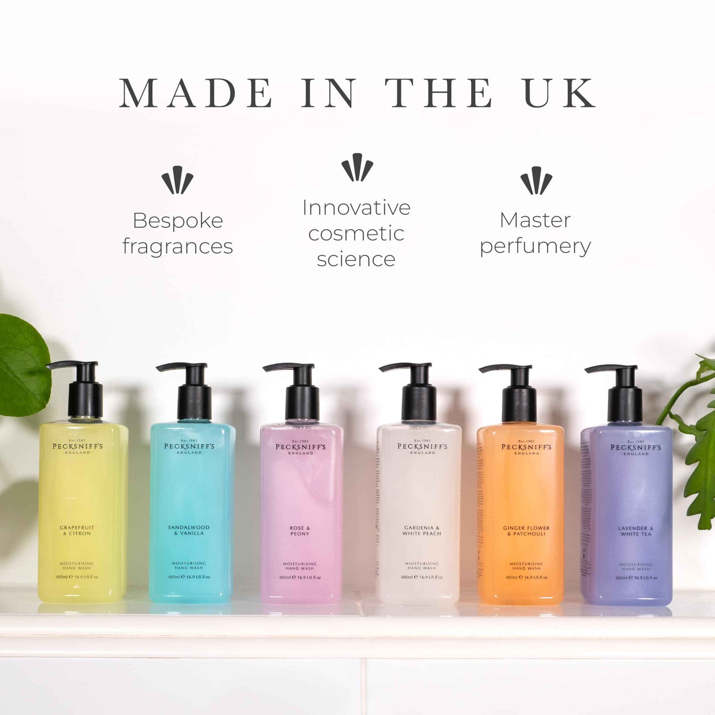 Pecksniff's Hand Wash - Liquid Hand Soap for Soft Skin, Natural, Revitalising, Hydrates and Moisturises, Handcrafted in England, Cruelty Free, Gift of Luxury 480ml/16.2 fl oz (Gardenia & White Peach)