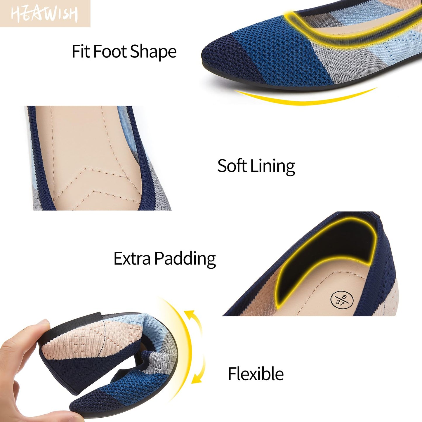 HEAWISH Women’s Ballet Flat Flats Shoes Comfortable Mesh Pointed Toe Slip On Dress Shoes(Blue,US11)