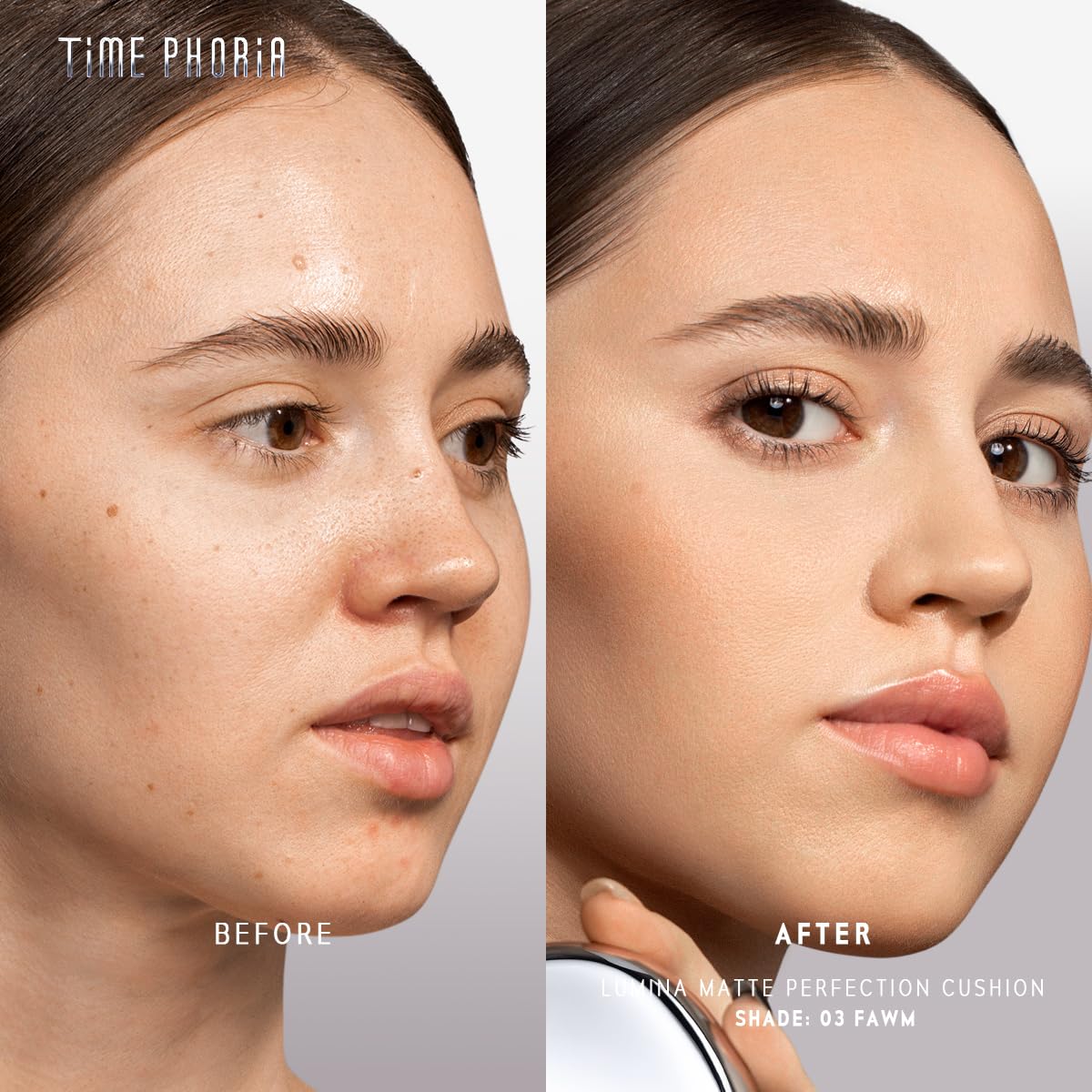 TIMEPHORIA Timeless Lumina Matte Cover Cushion Foundation -03 Fawn, Full Coverage Air Cushion, Lightweight & Natural Flawless Matte Finish, 12H Oil Control, Long-Lasting, Waterproof, Sweatproof