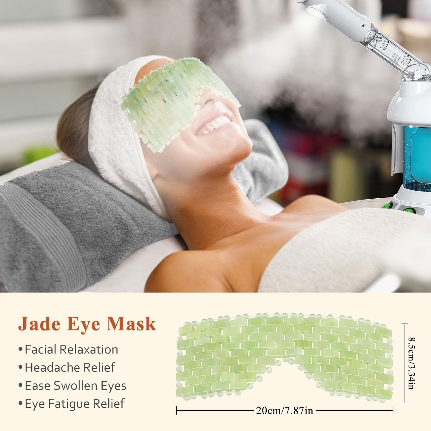 LazyGa 2Pcs Jade Eye Mask & 5 Pieces Facial Fan Mask Brush, Jade Facial Cooling Mask and Brushes Tools Kit for Mud Cream Home Spa/Travel - Relieve Puffiness, Anti-Aging Beauty Supplies
