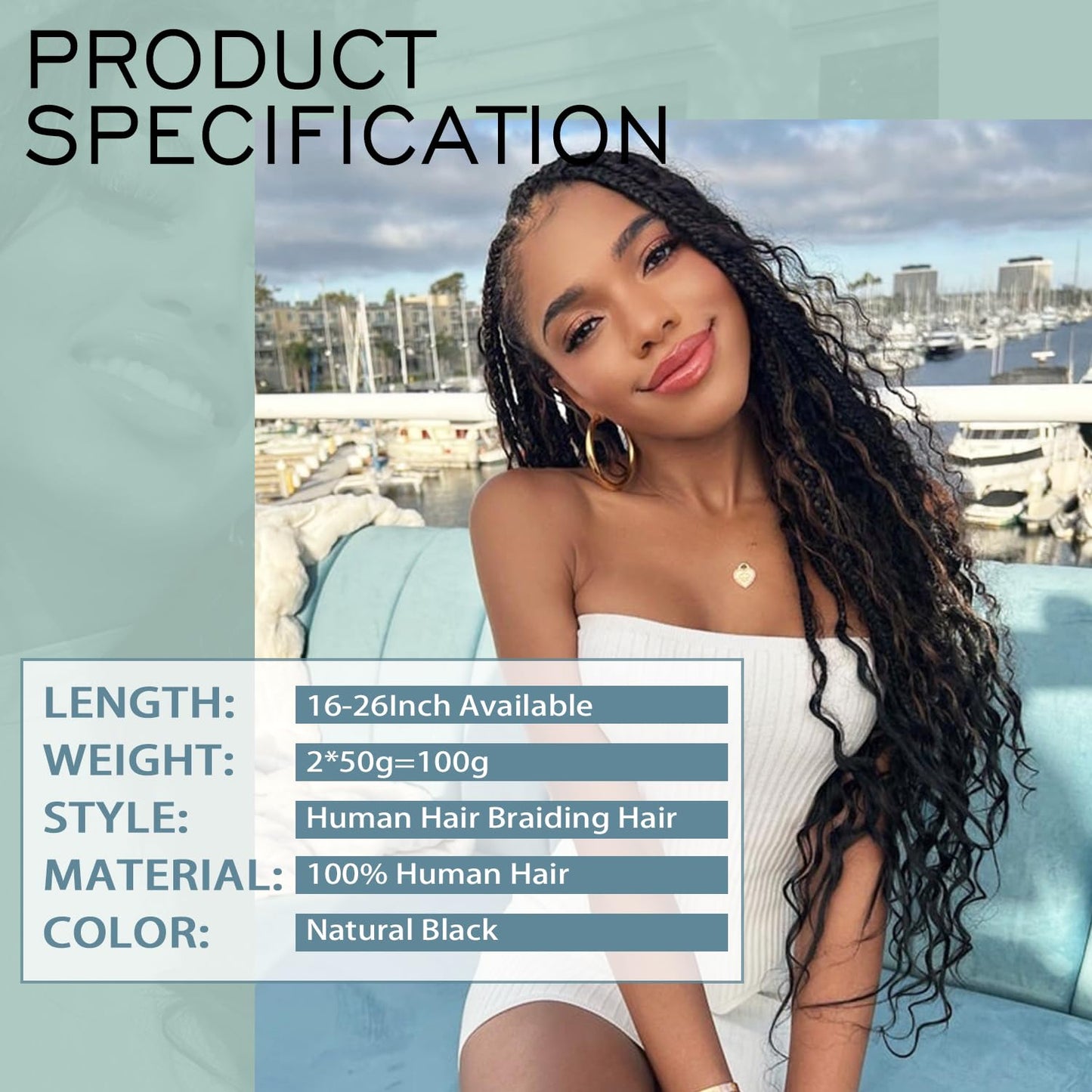 22 Inch Human Braiding Hair 50g Deep Wave Bulk Human Hair for Braiding Brazilian Virgin Human Hair Bundles Wet and Wavy Bundles No Weft Curly Human Hair Extensions for Boho Braids Natural Black