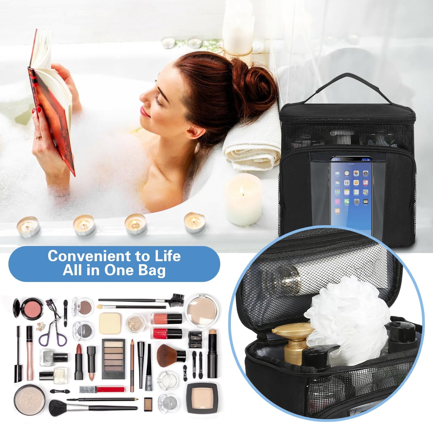 Hanging Toiletry Bag for Traveling Women & Men - Large Capacity Shower Caddy Bag for Makeup and Toiletries，Water-resistant Makeup Cosmetic Bag for Accessories, Shampoo, Full-size Container, Toiletries