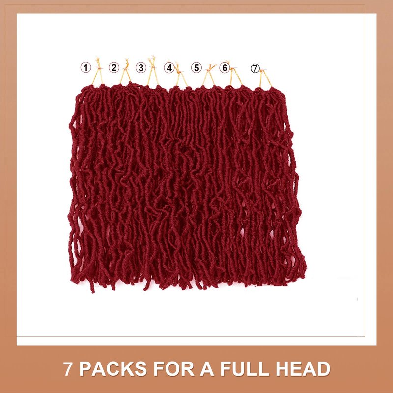 Burgundy red Soft Locs 36 Inch 7 Packs Crochet Hair Faux Locs Pre-looped Super Lightweight Goddess Locs color 530 Synthetic Crochet Hair Braids For Black Women (Bug, 36 Inch（Pack of 7）)
