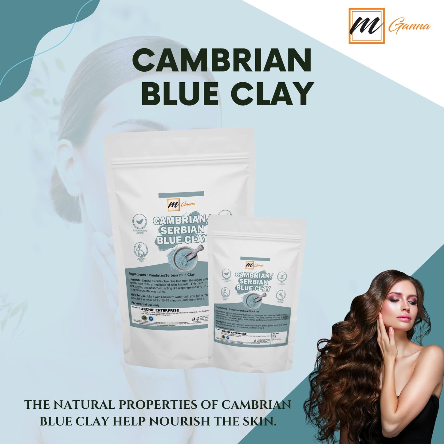 mGanna Cambrian/Serbian Blue Clay 2lbs / 908g for Facial Masks, Creams, Body Wraps, Soft Peels, Scrubs and Soap Making