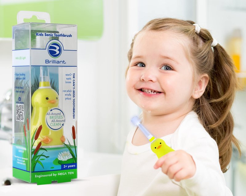 Brilliant Kids Sonic Electric Toothbrush Characters with Flashing Lights and Fine Bristles - Fun Brushing for Parent and Child, Ages 3-8, Duck