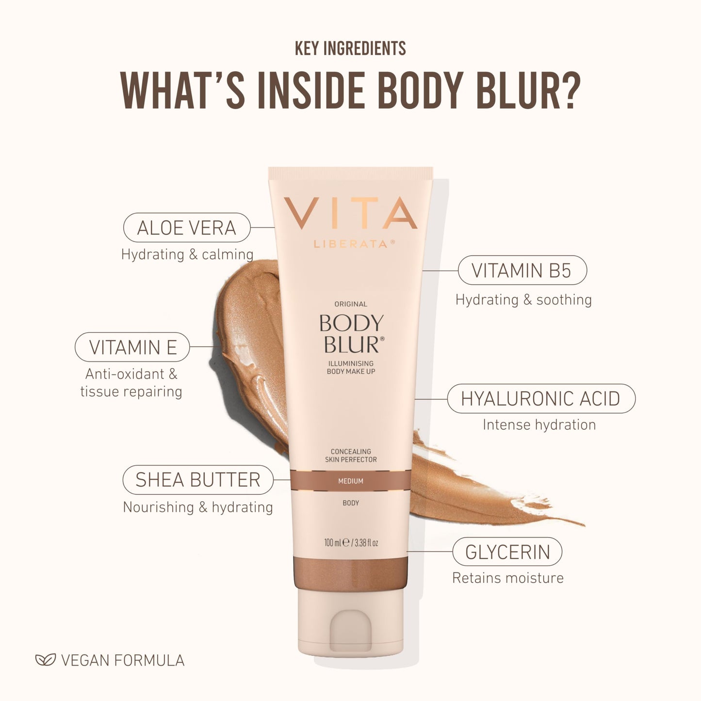 Vita Liberata Body Blur, Leg and Body Makeup. Skin Perfecting Foundation for Flawless Bronze, Easy Application, Radiant Glow, Evens Skin Tone, New Packaging