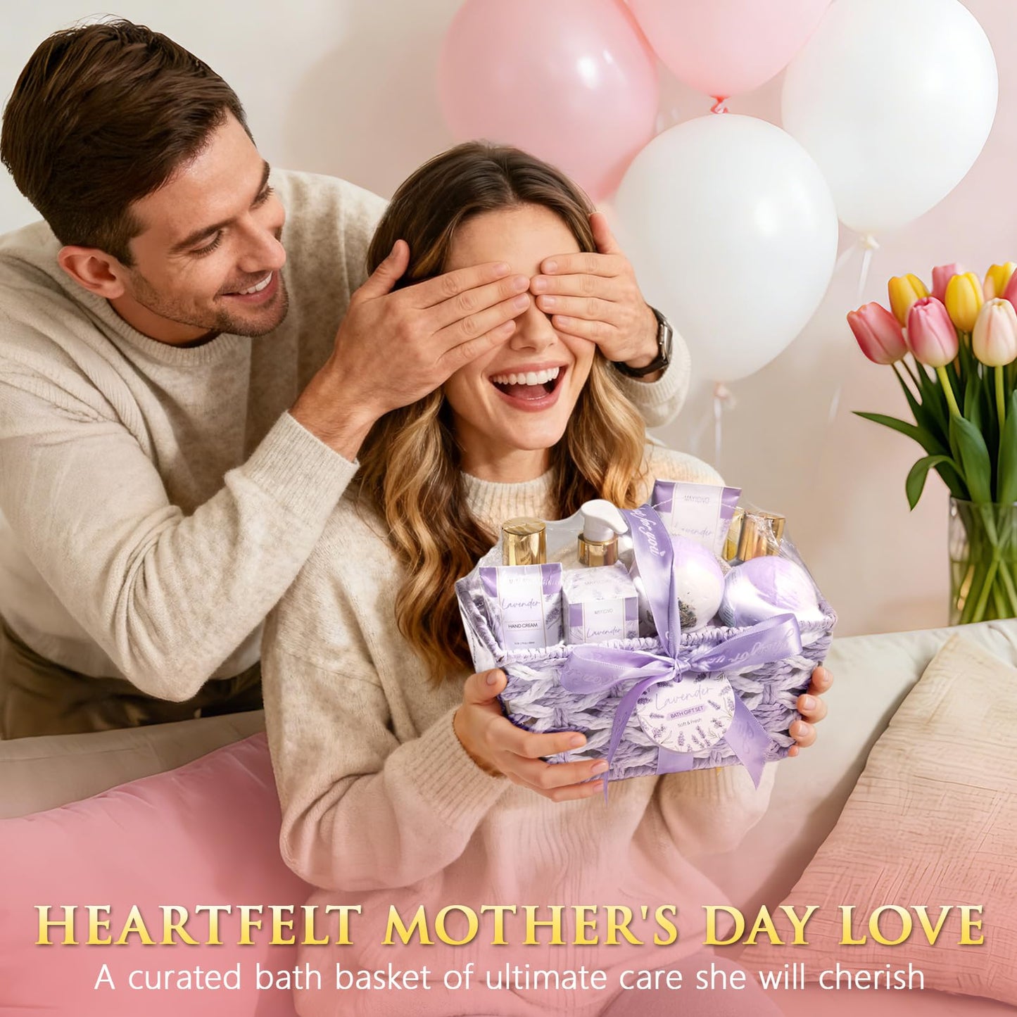 Mothers Day Birthday Gifts for Women, Lavender Relaxing Spa Gift Baskets for Women Self Care Package Bath Gift Set, Home Bath and Body Kit Pamper Gifts for Womens Her Mom Friends Wife Girlfriend Wife