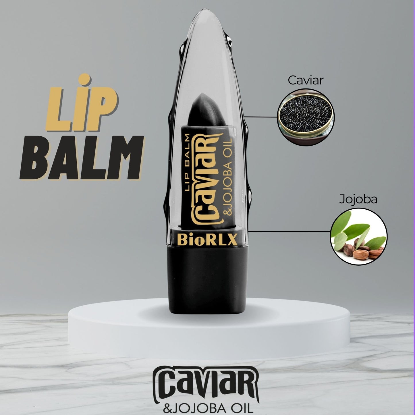 BioRLX Caviar & Jojoba Oil Lip Balm - Luxurious Color-Free Lip Care for Intense Moisture and Smoothness (Caviar & Jojoba, 0.12 Ounce (Pack of 1))