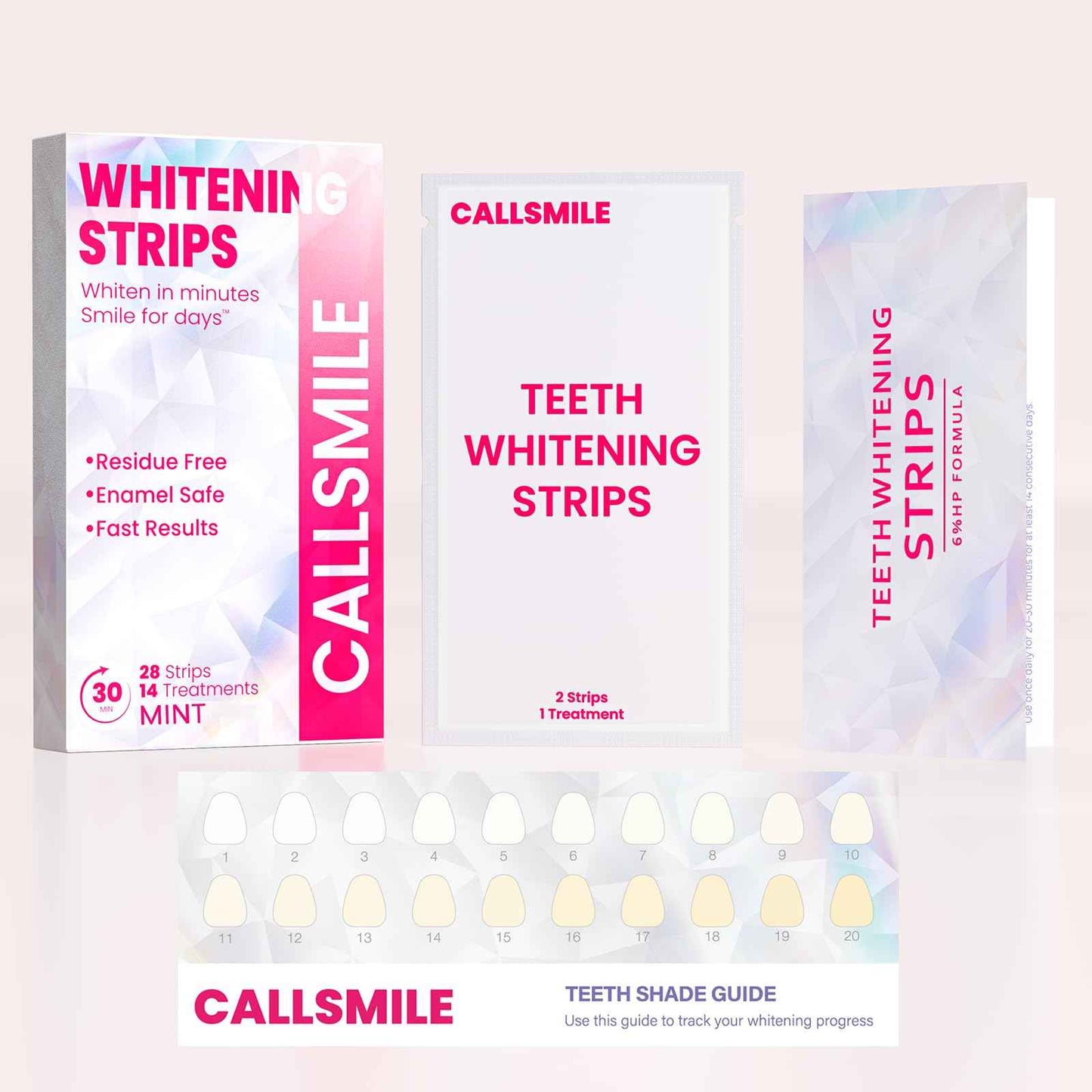 CALLSMILE Teeth Whitening Strips - 14 Treatments Enamel Safe, Professional Teeth Whitening with Non-Slip Dry Strip Technology, Deep Stains Removal, No Sensitivity, Mint (28 Strips)