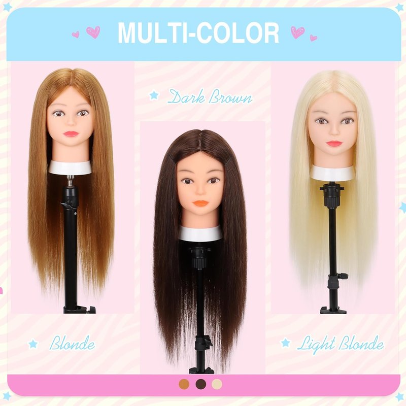 Mannequin Head with 80% Real Human Hair - 26-28" Cosmetology Styling Practice Doll | Includes Clamp Stand & Tools (Blond)
