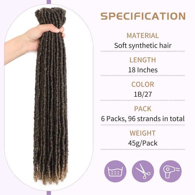 WIGNEE Faux Locs Crochet Hair 18 Inch Soft Locs Crochet Hair Pre Looped Crochet Locs for Black Women Dreadlock Crochet Hair Extensions(18 Inch,1B/30)
