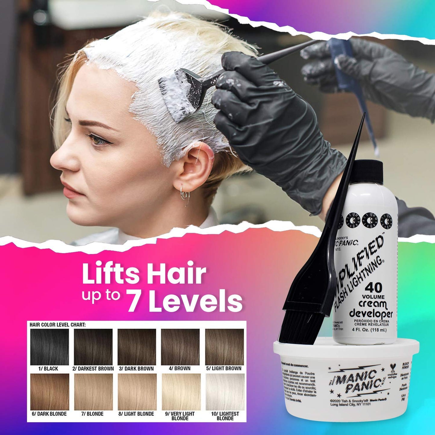MANIC PANIC Flash Lightning Bleach Kit - 40 Volume Developer & Powder | Lifts Dark Hair Up to 7 Levels, Vegan & Cruelty-Free (2 Pack)