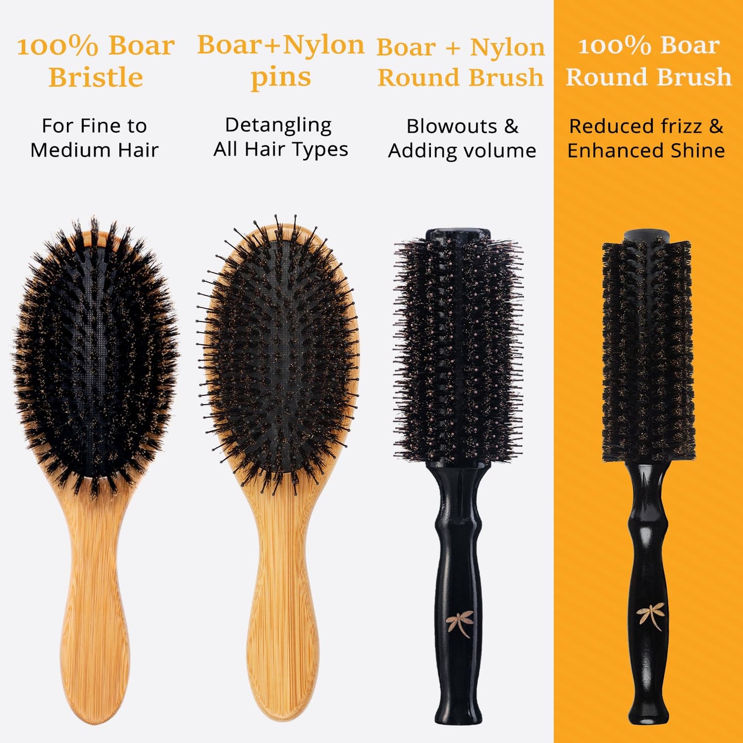 Belula 100% Boar Bristle Round Brush for Blow Drying,Medium Barrel 1.2-Inch