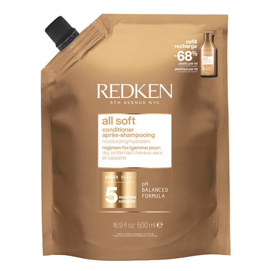 Redken All Soft Conditioner - Moisturizes & Hydrates Dry, Brittle Hair, Softens, Smooths & Adds Hair Shine, Conditioner & Detangler, Refill