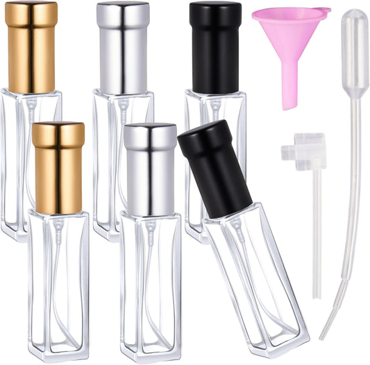 6 Pack 10ml Perfume Travel Refillable Bottles Leak Resistant Empty Glass Spray Bottles Mini Cologne Atomizer for Travel Size and Decants