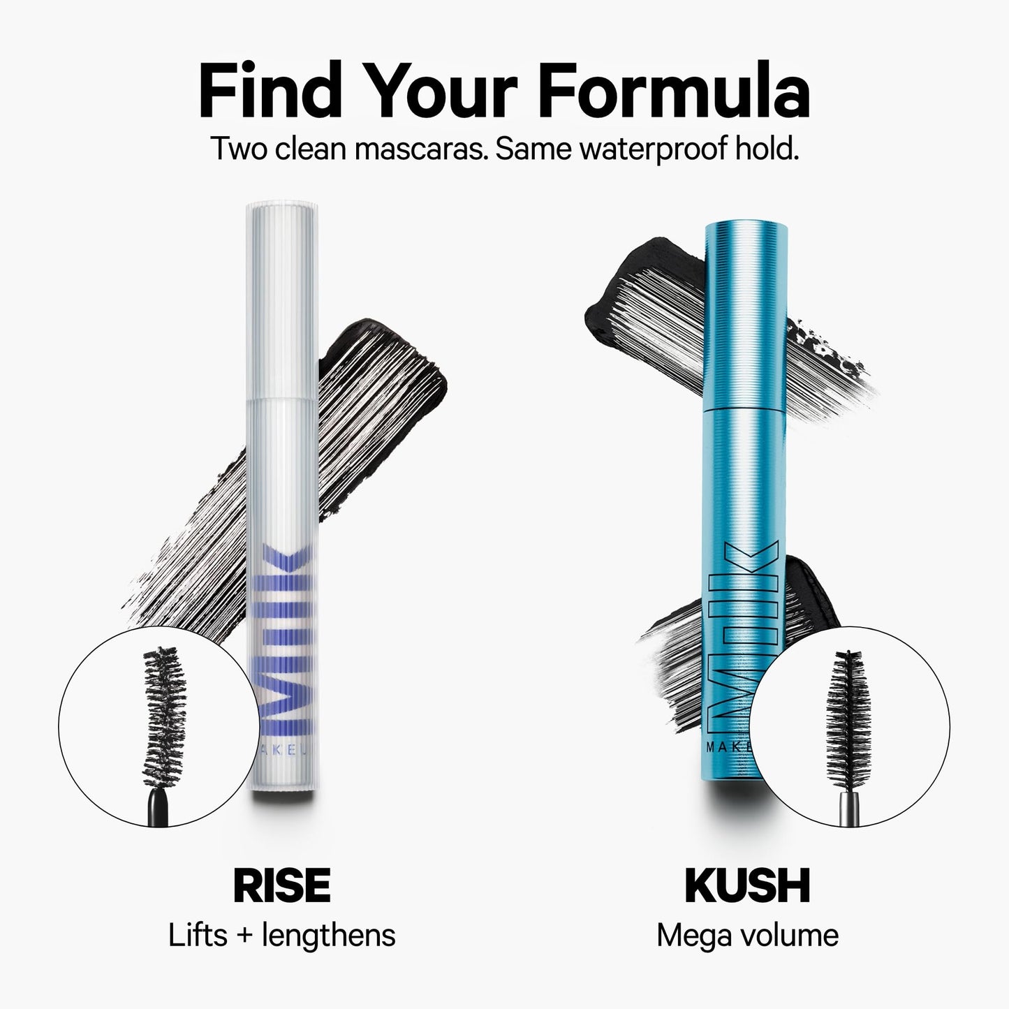 Milk Makeup RISE Waterproof Mascara - Lifts, Lengthens, Holds Curl & Adds Volume - Clean Formula Dries Quickly, Stays Put - Vegan, Cruelty Free - 0.23 fl oz