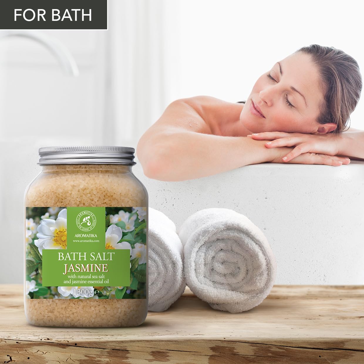 Bath Sea Salt Jasmine 46 Oz (1300g) - Bath Salts with Jasmine Essential Oil for Bath Soak - Relaxing Bath - Beauty - Body Care - Relaxation - Good Sleep - Aromatherapy Bath Salts - Flower Bath Salt