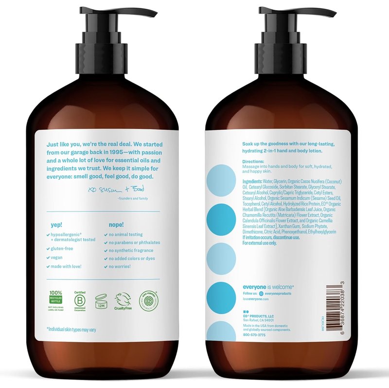 2-in-1 Lotion for Hands & Body - Unscented Moisturizer for Men & Women | 32 oz (Pack of 2)