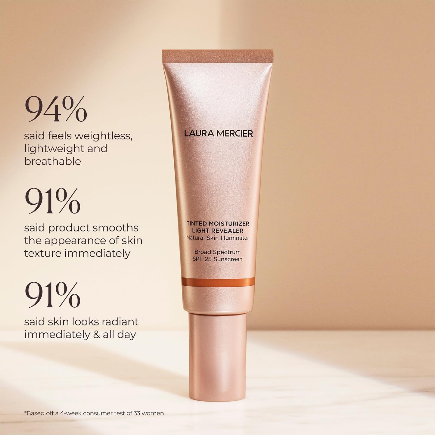 Laura Mercier Tinted Moisturizer Light Revealer Natural Skin Illuminator with SPF 25: All Day Hydration, Ultra-Sheer Coverage, Luminous & Radiant Finish, Skin Tint, Petal