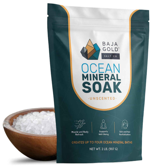 Baja Gold Ocean Mineral Soak – Natural Magnesium Bath Soak & Trace Elements | Relaxing, Clean Ingredient Soak for Bath, Muscles, Relaxation & Skin Care | Pure, Vegan, 2 Lb Resealable Bag, Unscented
