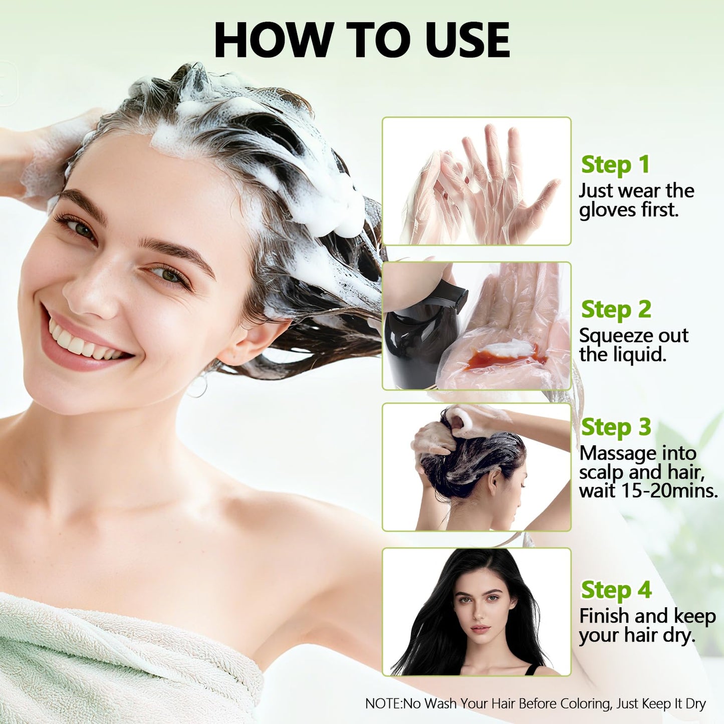 RKQNIER Black Hair Dye Shampoo for Women & Men, 10 Min Gray Coverage, 3 in 1 Semi-Permanent Hair Color Shampoo with Natural Herbal Ingredients