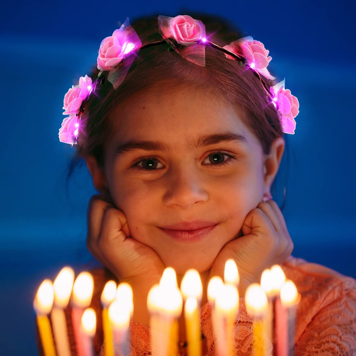 Chumia 50 Pcs LED Flower Crowns Headbands Light up Flower Wreath Garlands Glow in The Dark Floral Headpiece Hair Accessories for Women Mardi Gras Birthday Cosplay Holiday Wedding Princess Party