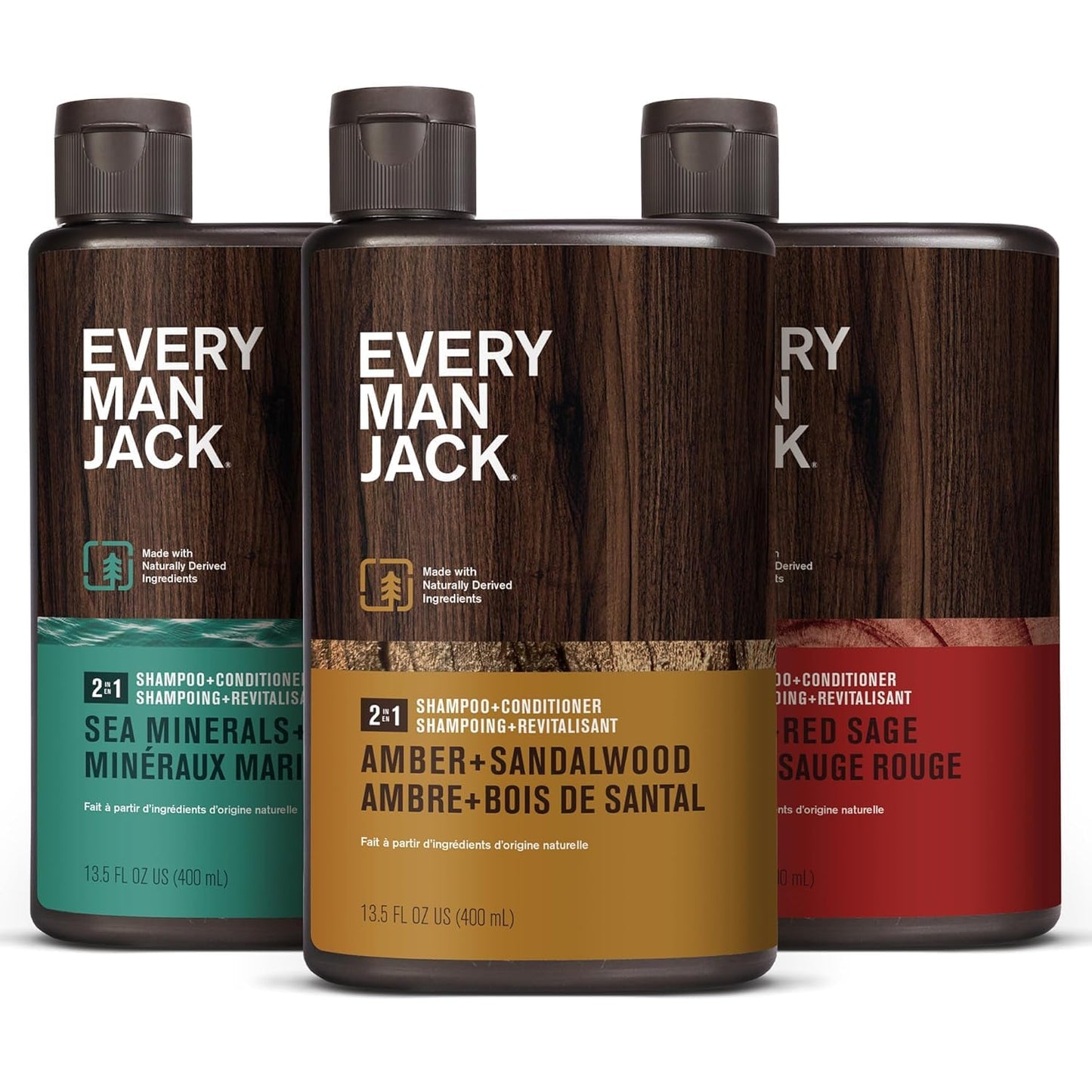 Every Man Jack 2-in-1 Daily Shampoo & Conditioner Variety Pack - 3 Outdoor-Inspired Scents | 13.5 oz (3 Pack)